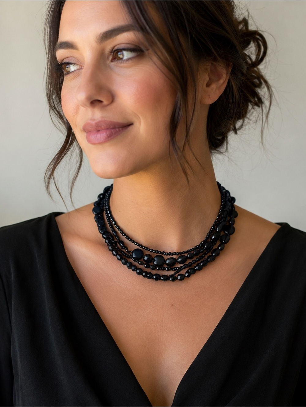 Vintage Premier Designs Black Multi-Strand Beaded Necklace w/ Extender